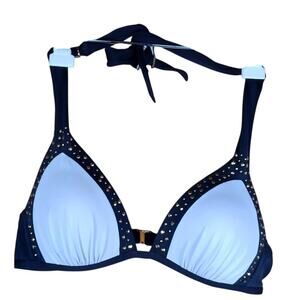 Victoria’s Secret Gold Studded Halter Bikini Top Black White Size Medium